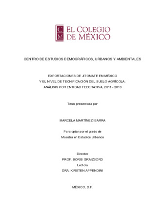 Exportaciones de jitomate en México y el nivel de tecnificación del suelo agrícola: análisis por entidad federativa, 2011-2013 Miniatura