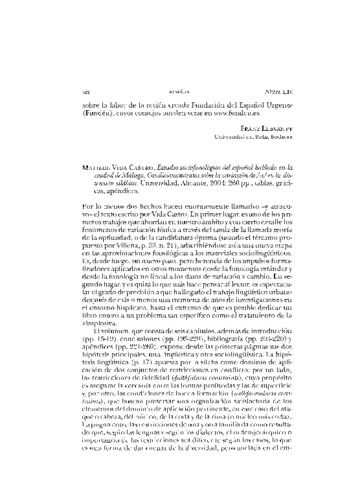 Reseña del libro: Matilde Vida Castro. Estudio sociofonológico del español hablado en la ciudad de Málaga : condicionamientos sobre la variación de /-s/ en la distensión silábica. Alicante : Universidad, 2004. 260 p. : tablas, gráf., apéndices Miniatura