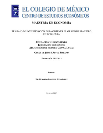 Educación y crecimiento económico de México: aplicación del modelo Uzawa-Lucas Miniatura