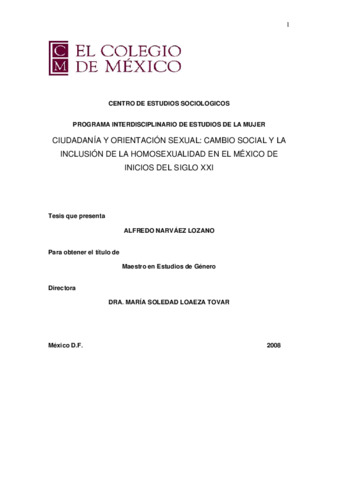 Ciudadanía y orientación sexual: cambio social y la inclusión de la homosexualidad en el México de inicios del siglo XXI Miniatura