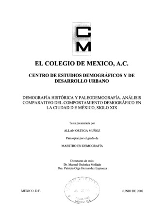 Demografía histórica y paleodemografía: análisis comparativo del comportamiento demográfico en la ciudad de México, siglo XIX Miniatura